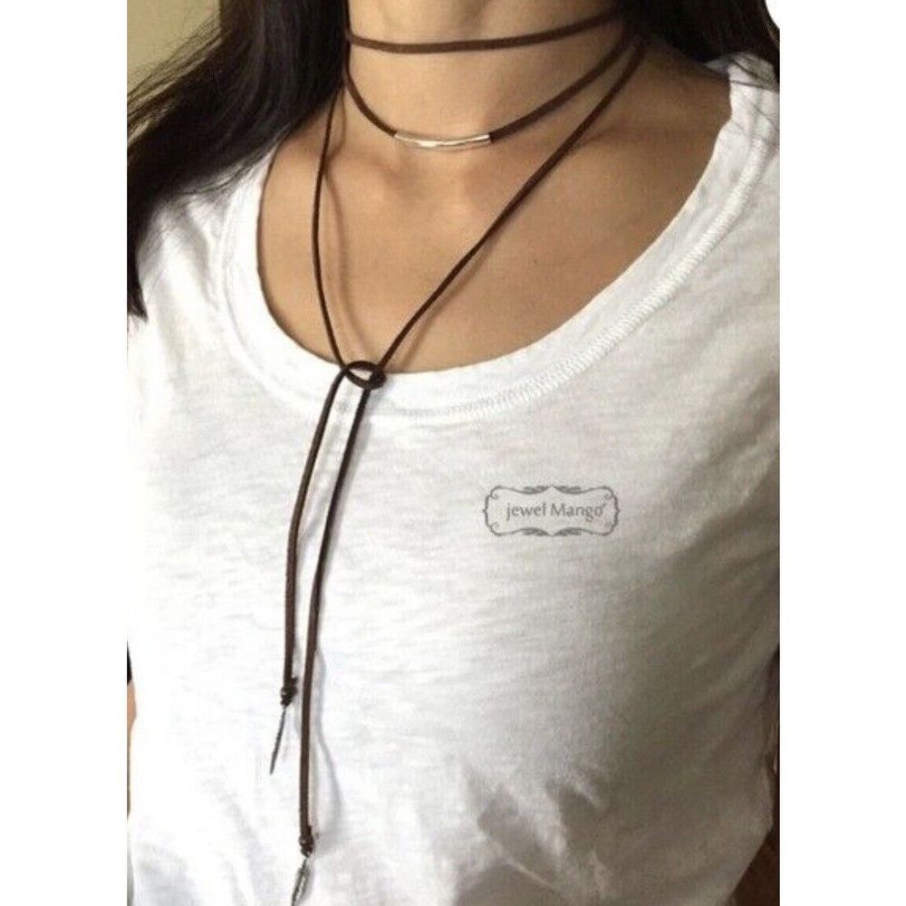 ETTIKA Womens Revolve Black Leather Wrap Choker NEW Gold Accent Cords Fashion